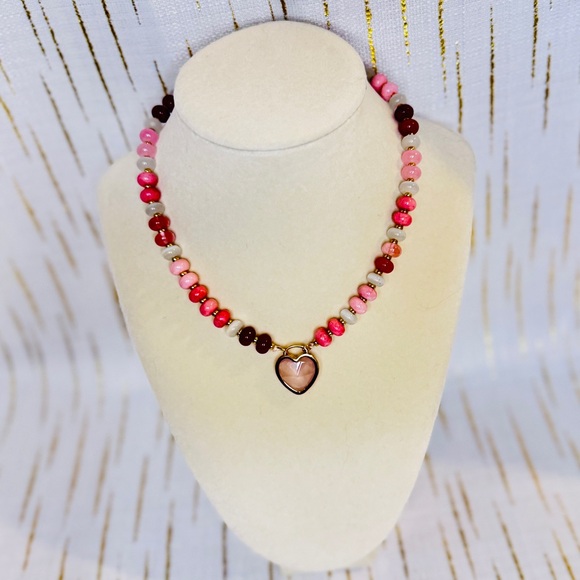 Atterri Semi-Precious Stone Heart Necklace | 15” + 3” Extender - Picture 4 of 6